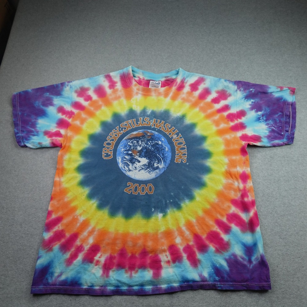 CSNY T-Shirt Mens XL Multi Tie Dye Band Tee 2000 North American Tour Gildan